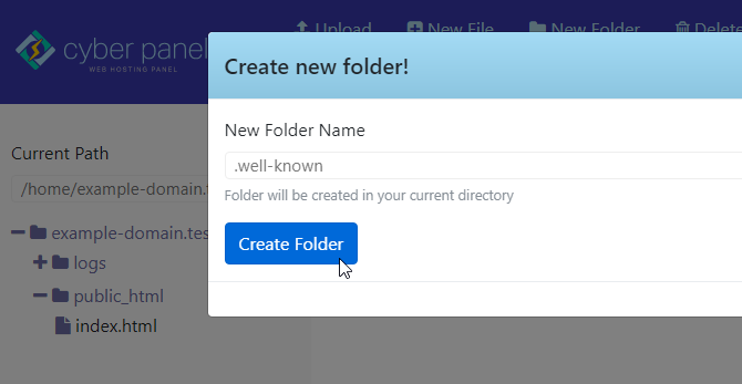 2. Create .well-known folder inside public_html folder