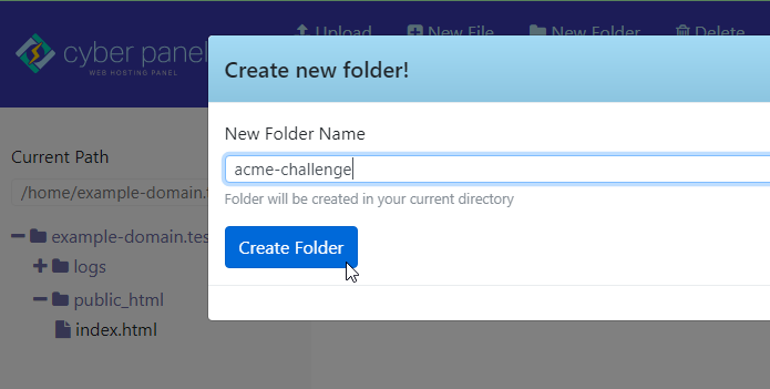 3 Create acme-challenge folder inside .well-known folder